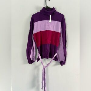 New York & Company 7th Avenue colorblock striped turtleneck sweater w/tie XL NWT